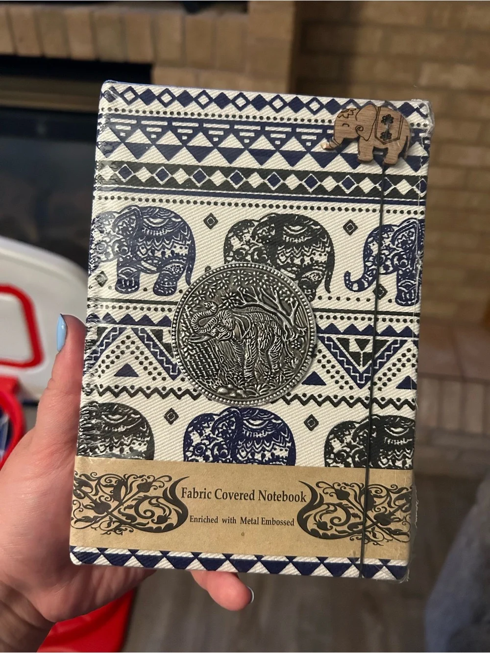 (Thailand) Fabric Covered Elephant Notebook - Blue & White
